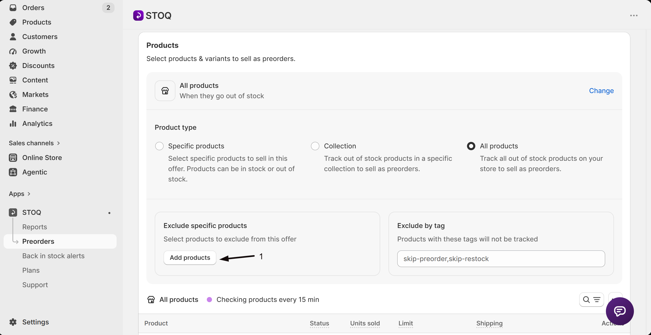 The offer's Products section showing its targeting mode