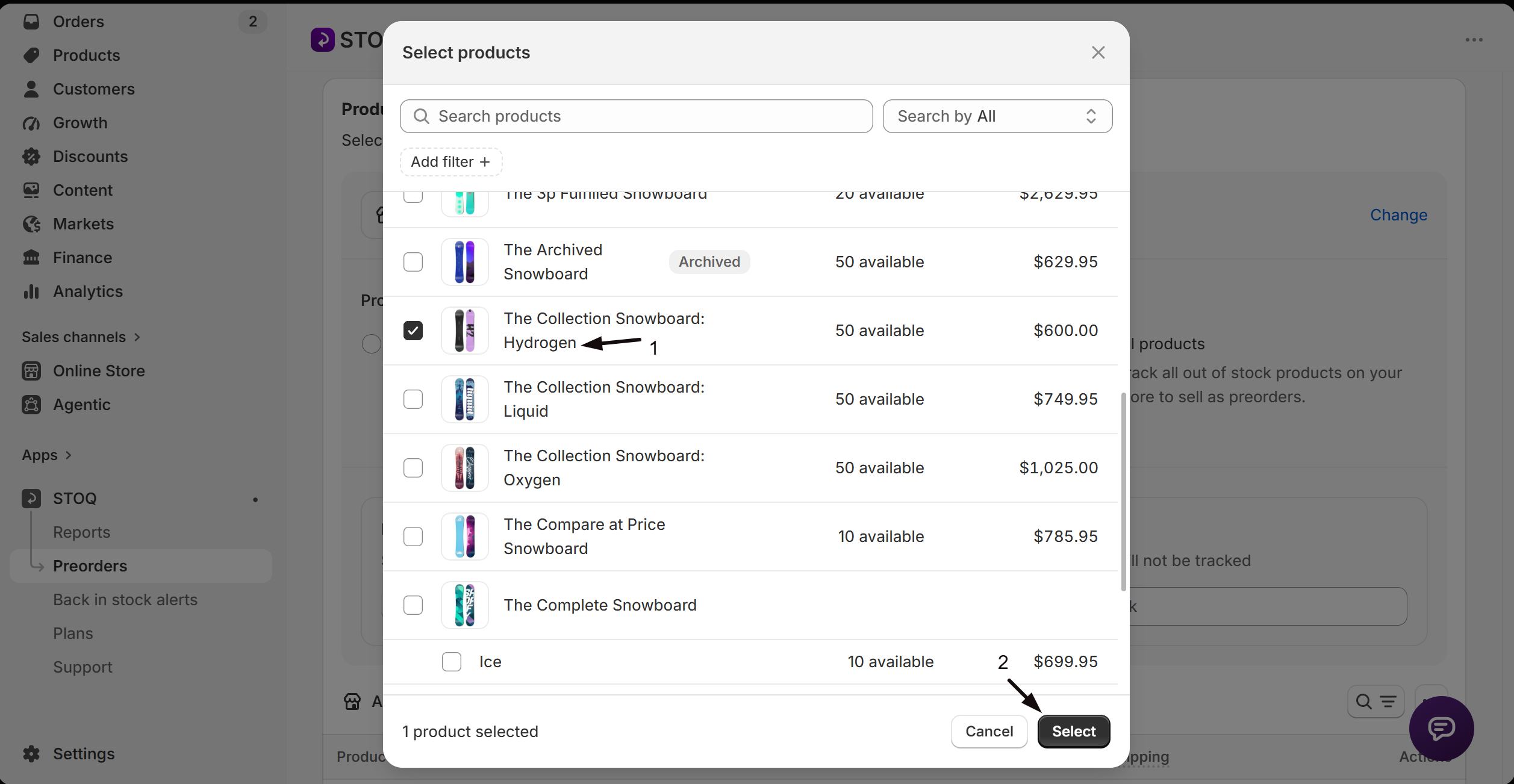 The Product type panel with Collection or All products selected