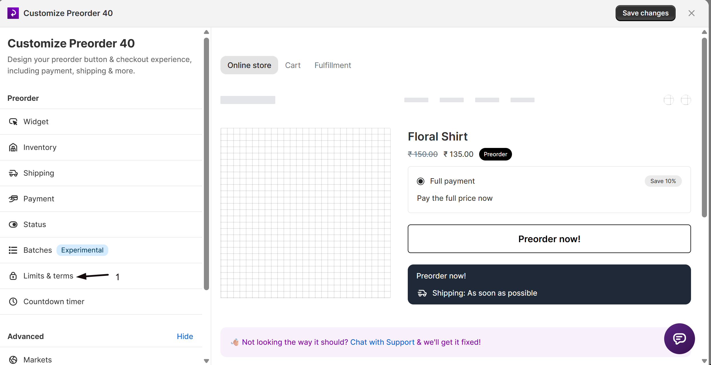 The Limits & terms section in the offer editor