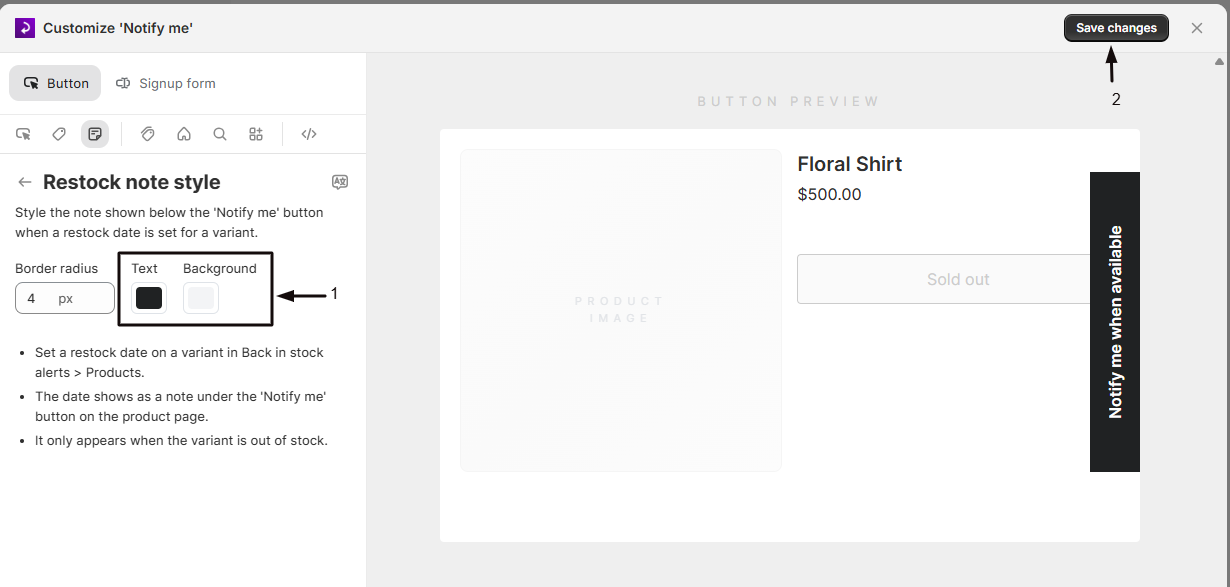 The Background color swatch for the restock note
