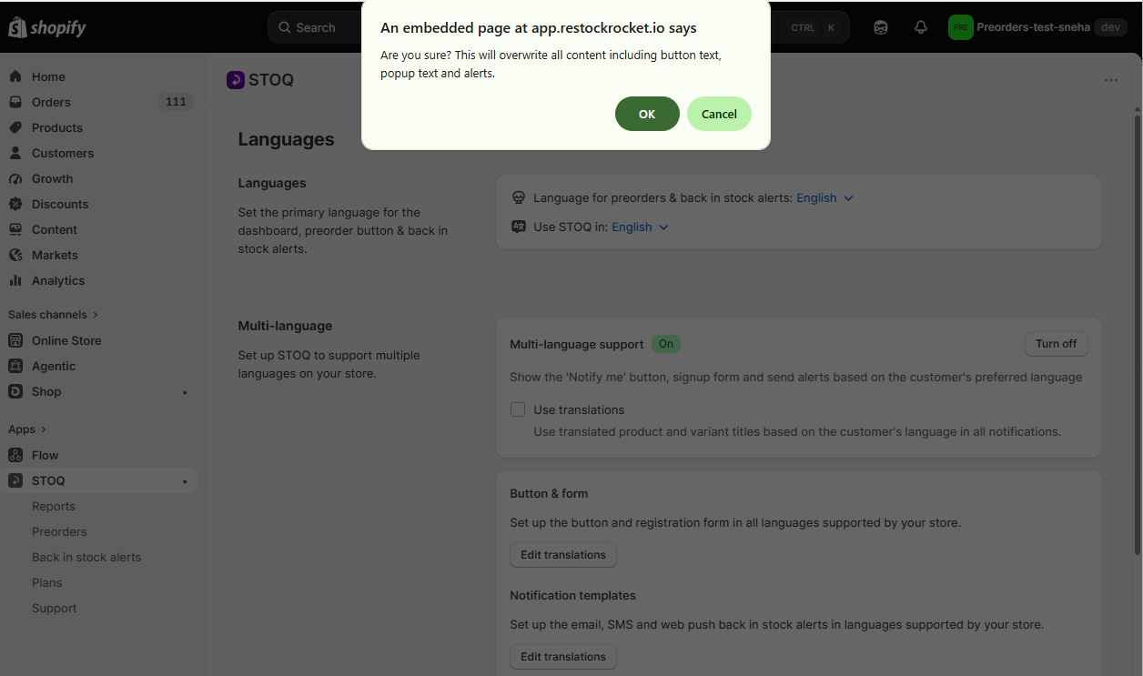 The confirmation prompt warning it overwrites all content