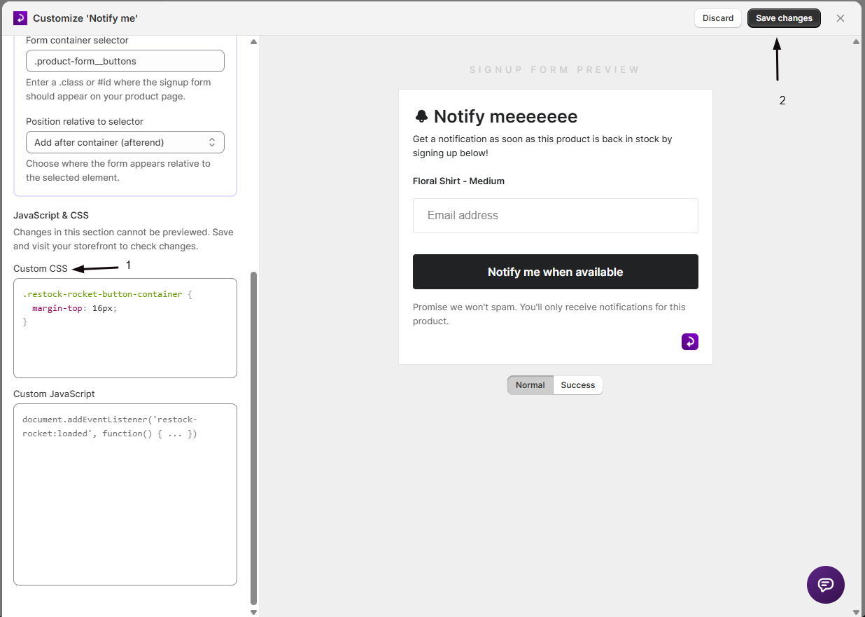 The Custom CSS field in the widget editor