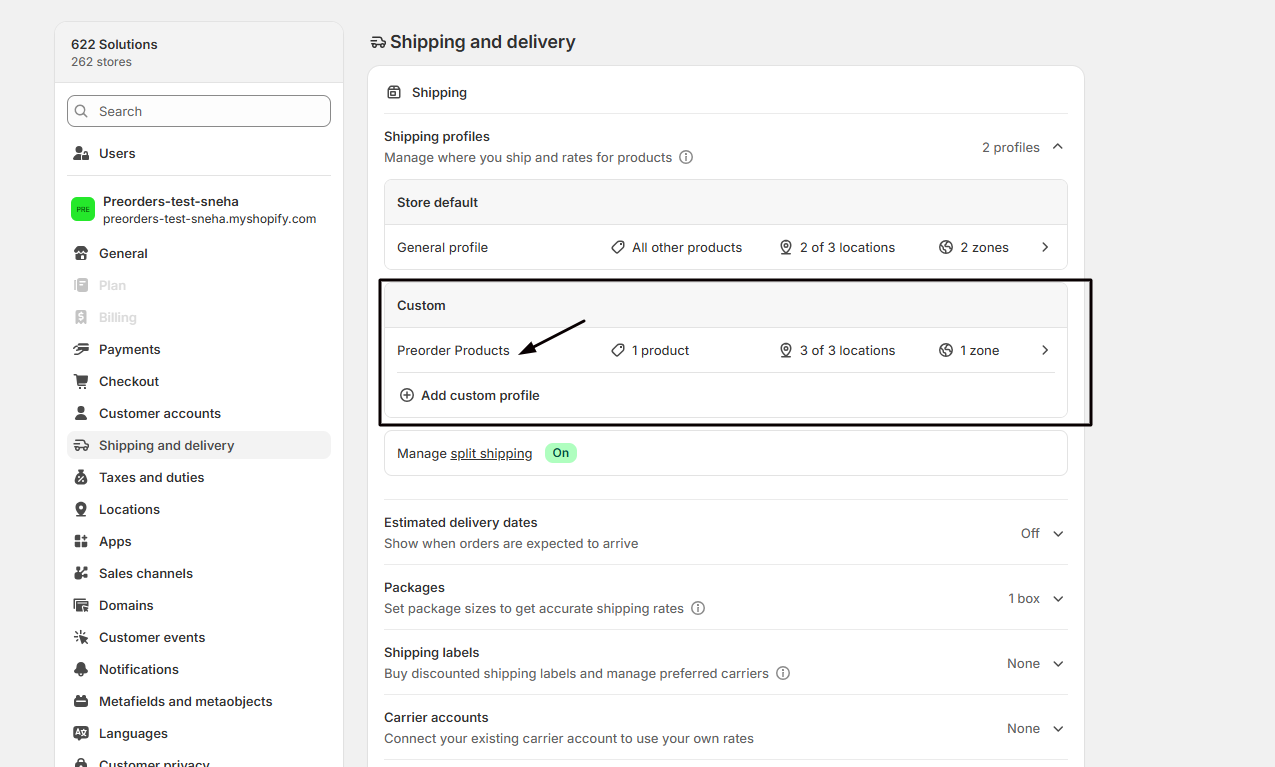 Shipping zones and rates set for the preorder profile
