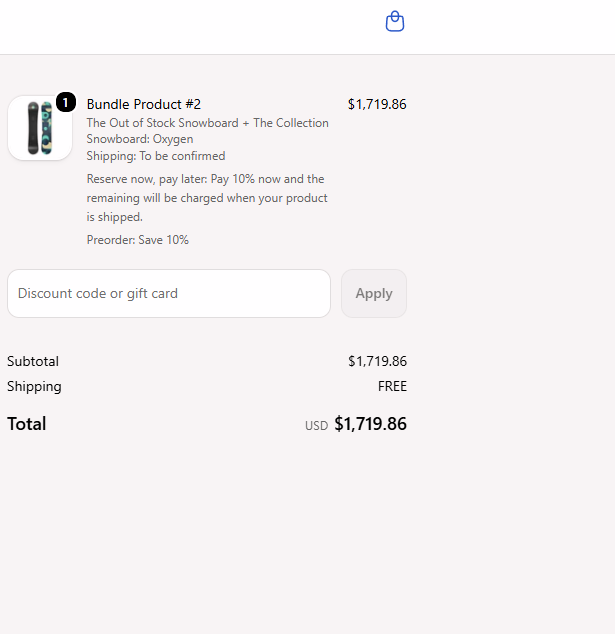 A Single product bundle where the STOQ preorder discount was not applied