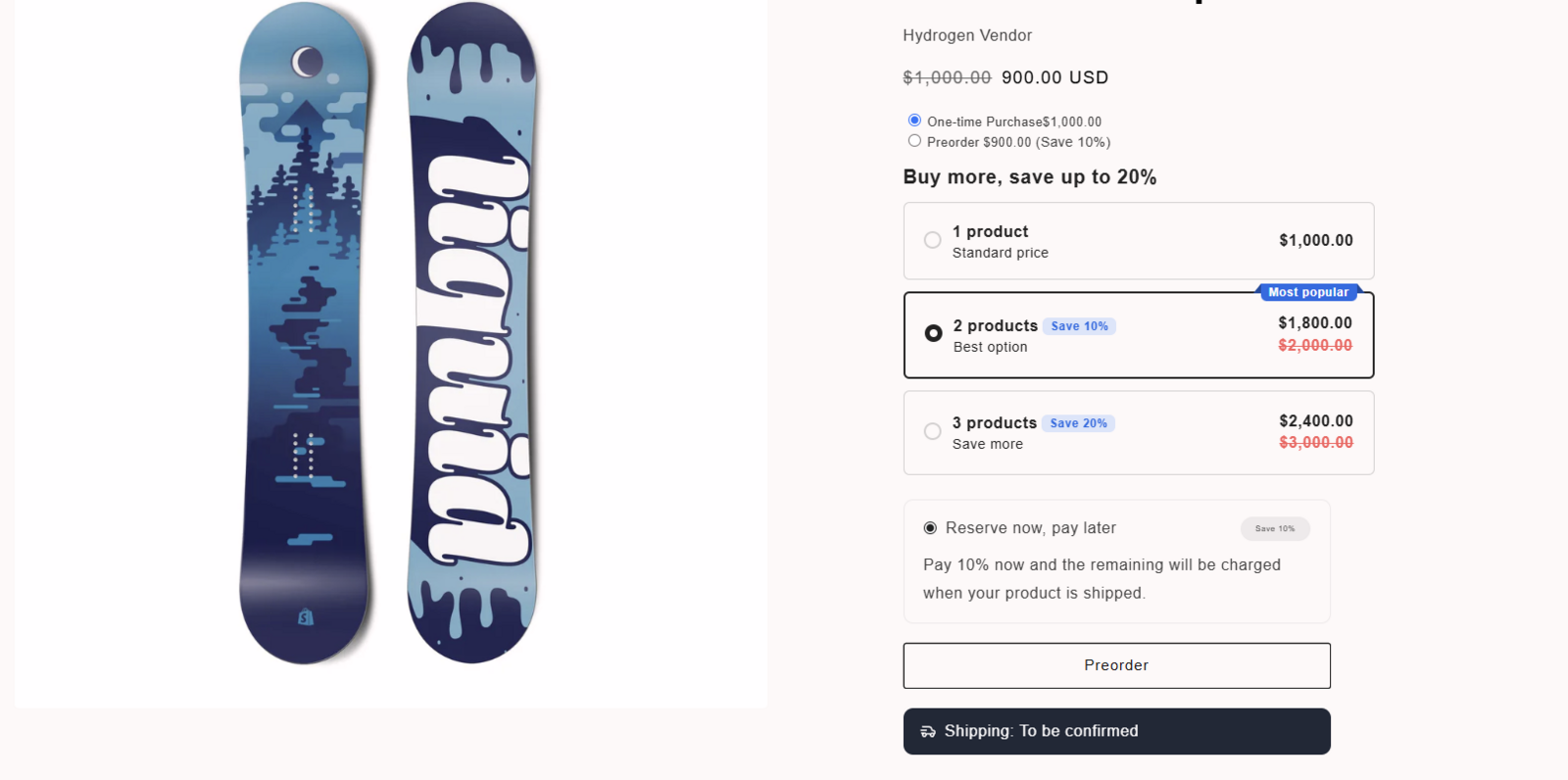 An Adoric Quantity Breaks bundle with a preorder product