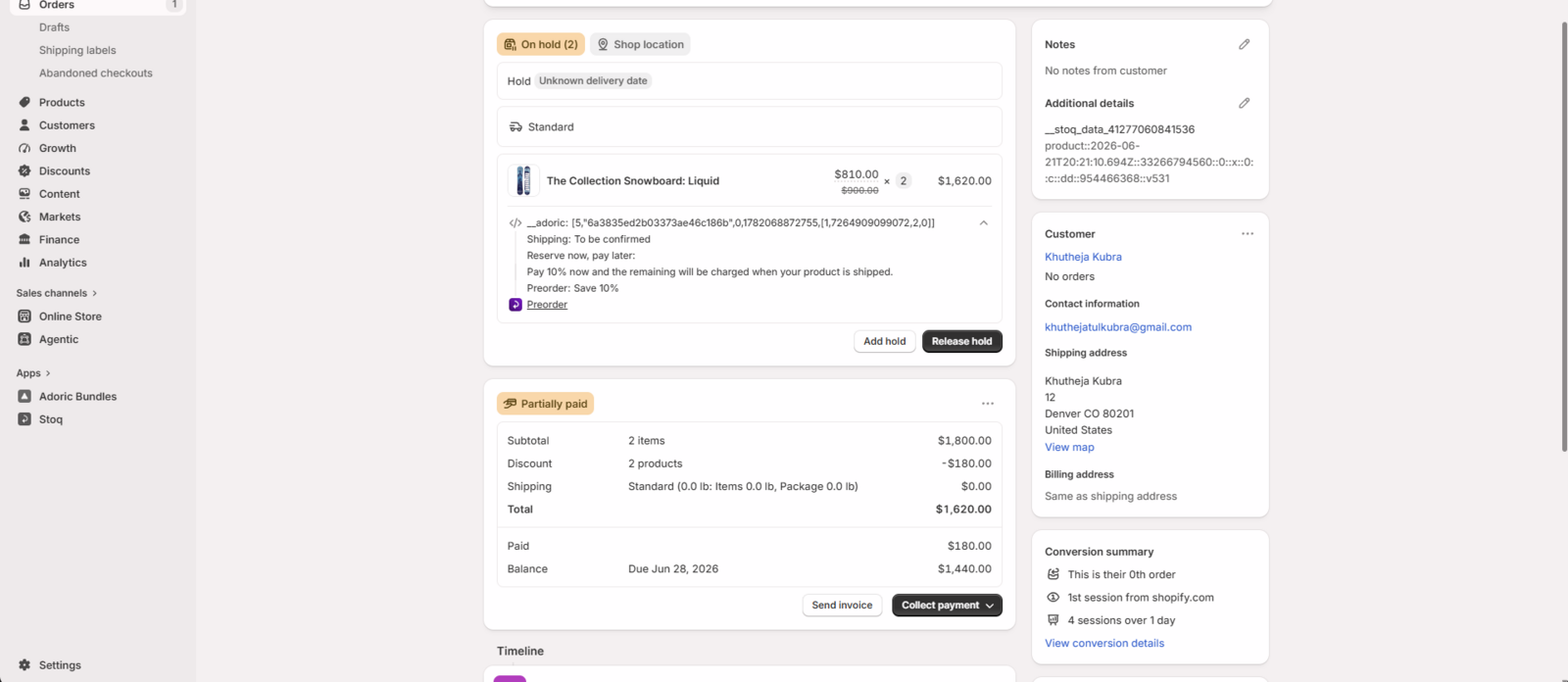 A Quantity Breaks bundle with partial payment at checkout