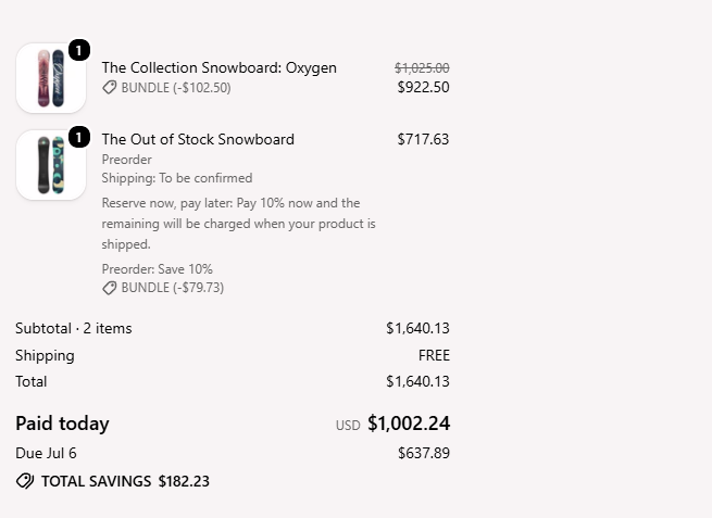 The preorder line item details in a Separate line items bundle