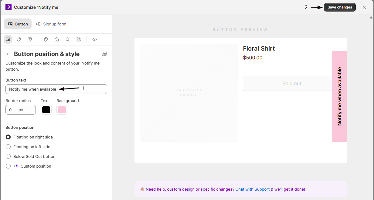 The Button text field where you enter the button label