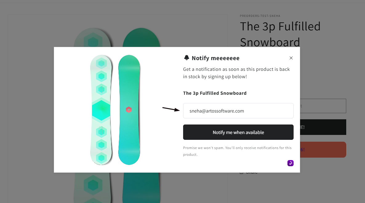 The email field on the signup form preview