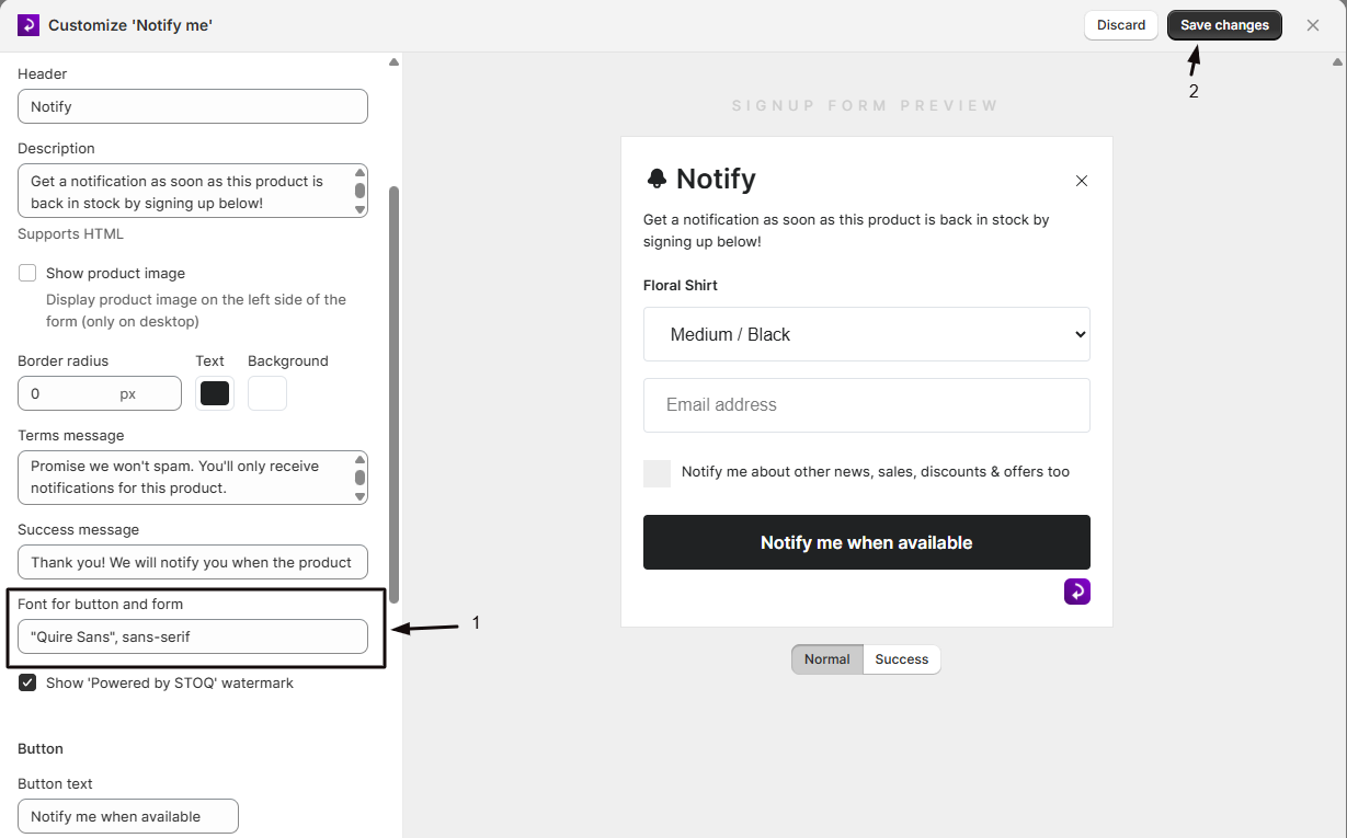 The Font for button and form field