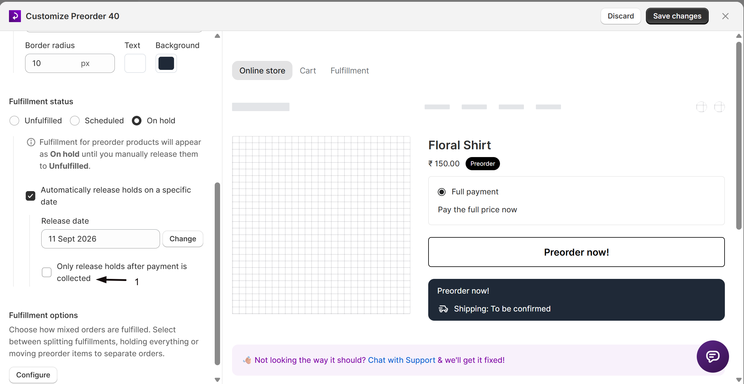 The Automatically release holds settings with a release date and payment option