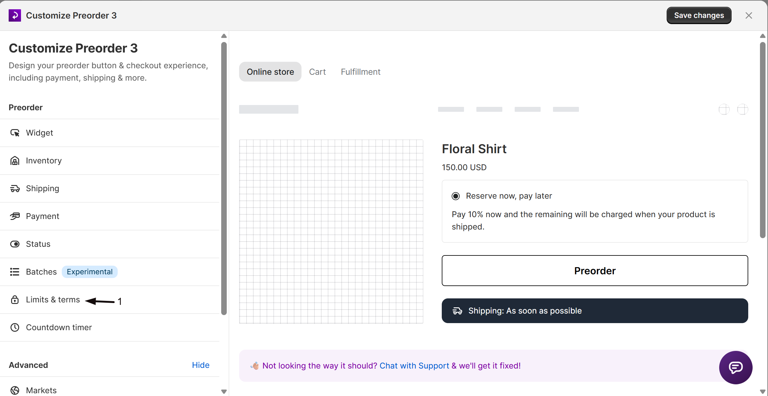 The Limits & terms section in the offer editor