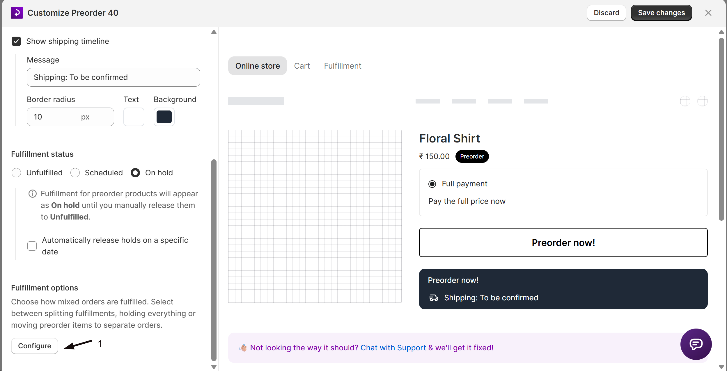 The Configure link under Fulfillment options