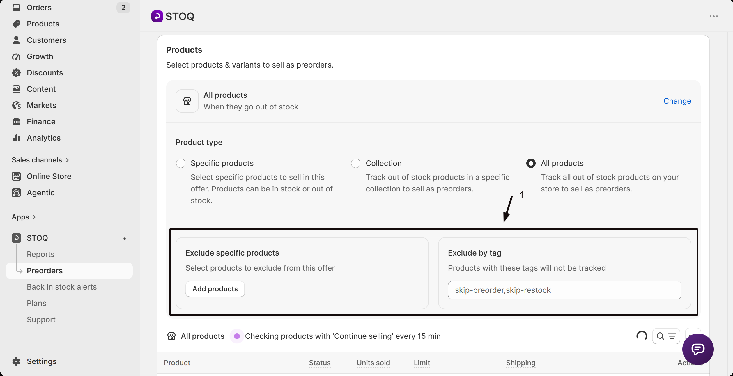 The Exclusions section for an All products offer