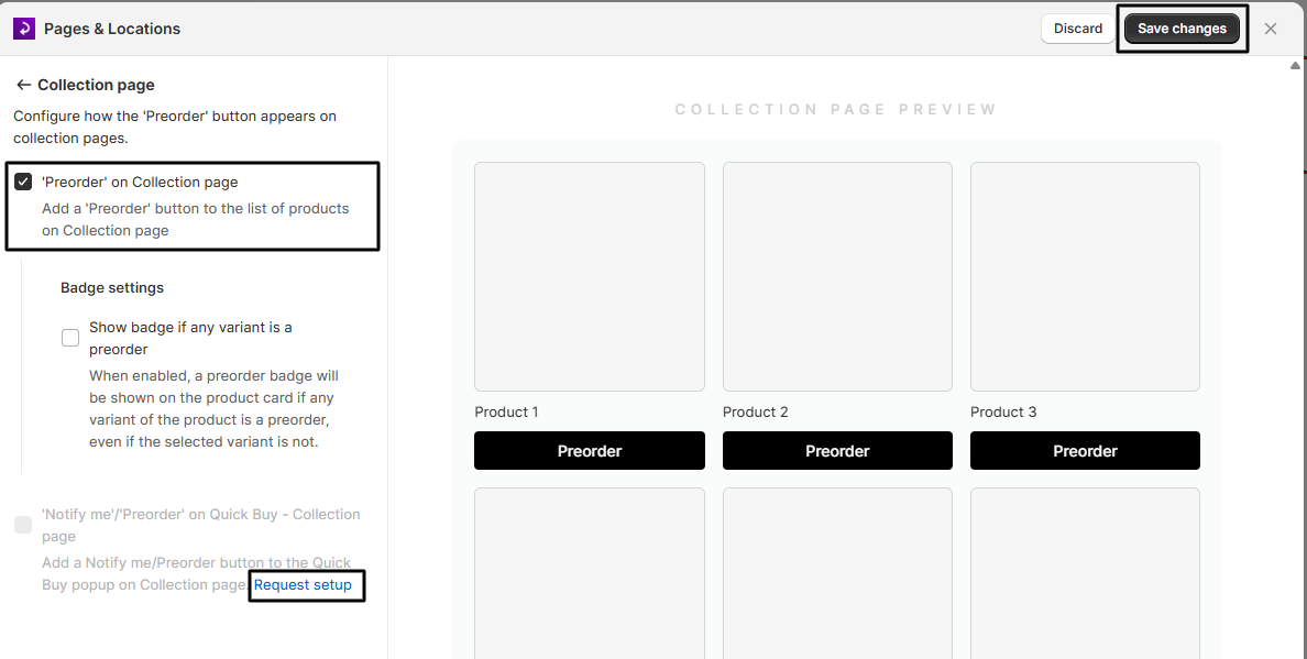 The Quick Buy checkbox with a Request setup link