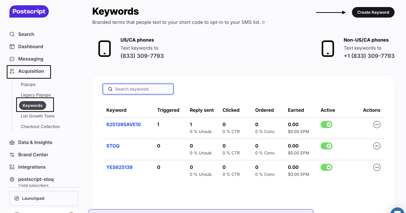 Selecting the Postscript keyword in STOQ