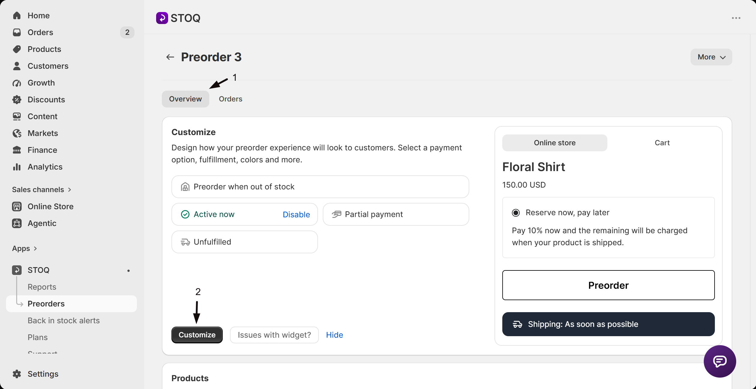 The offer Overview tab with the Customize button