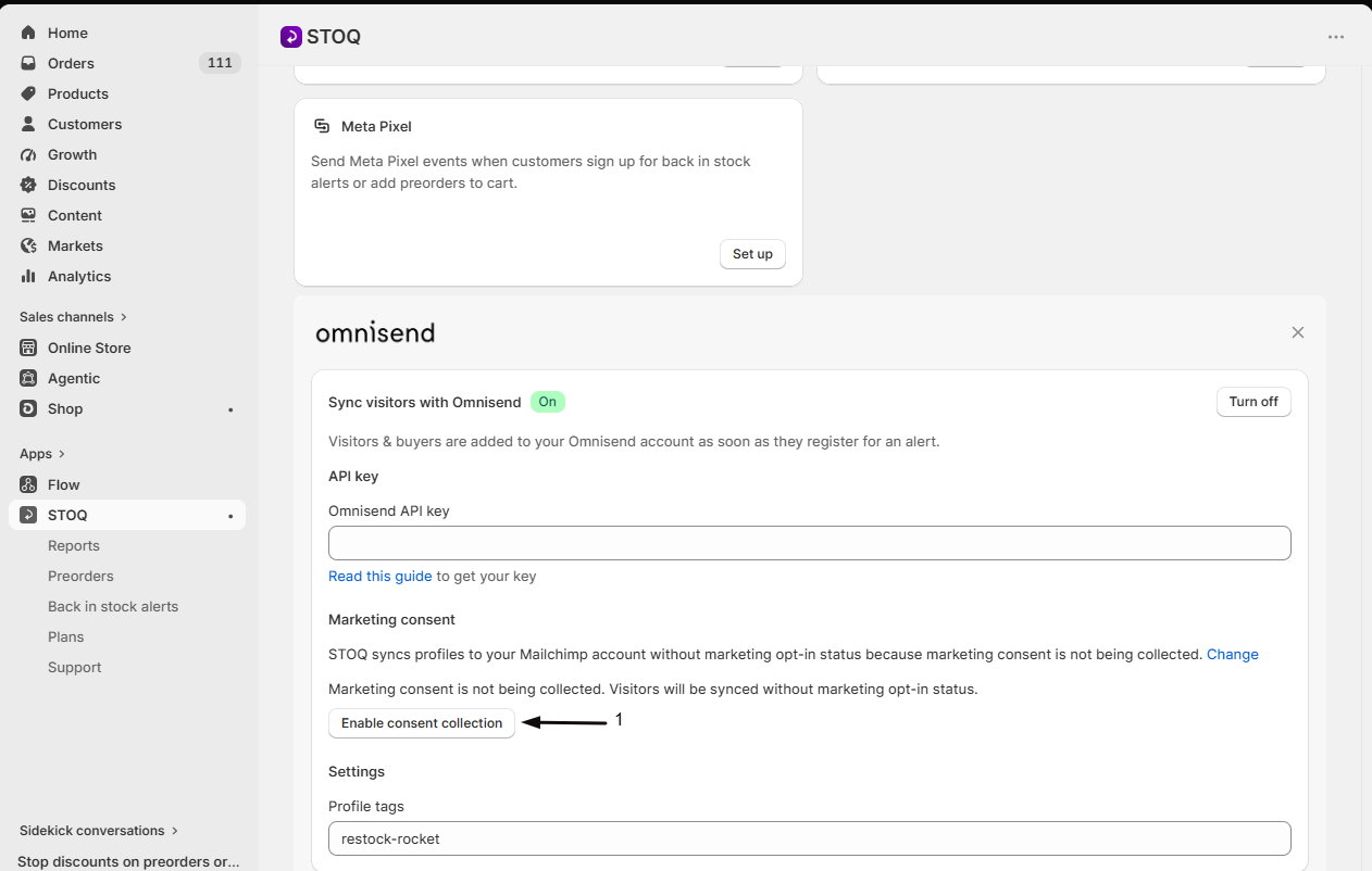 The Marketing consent summary on the Omnisend card