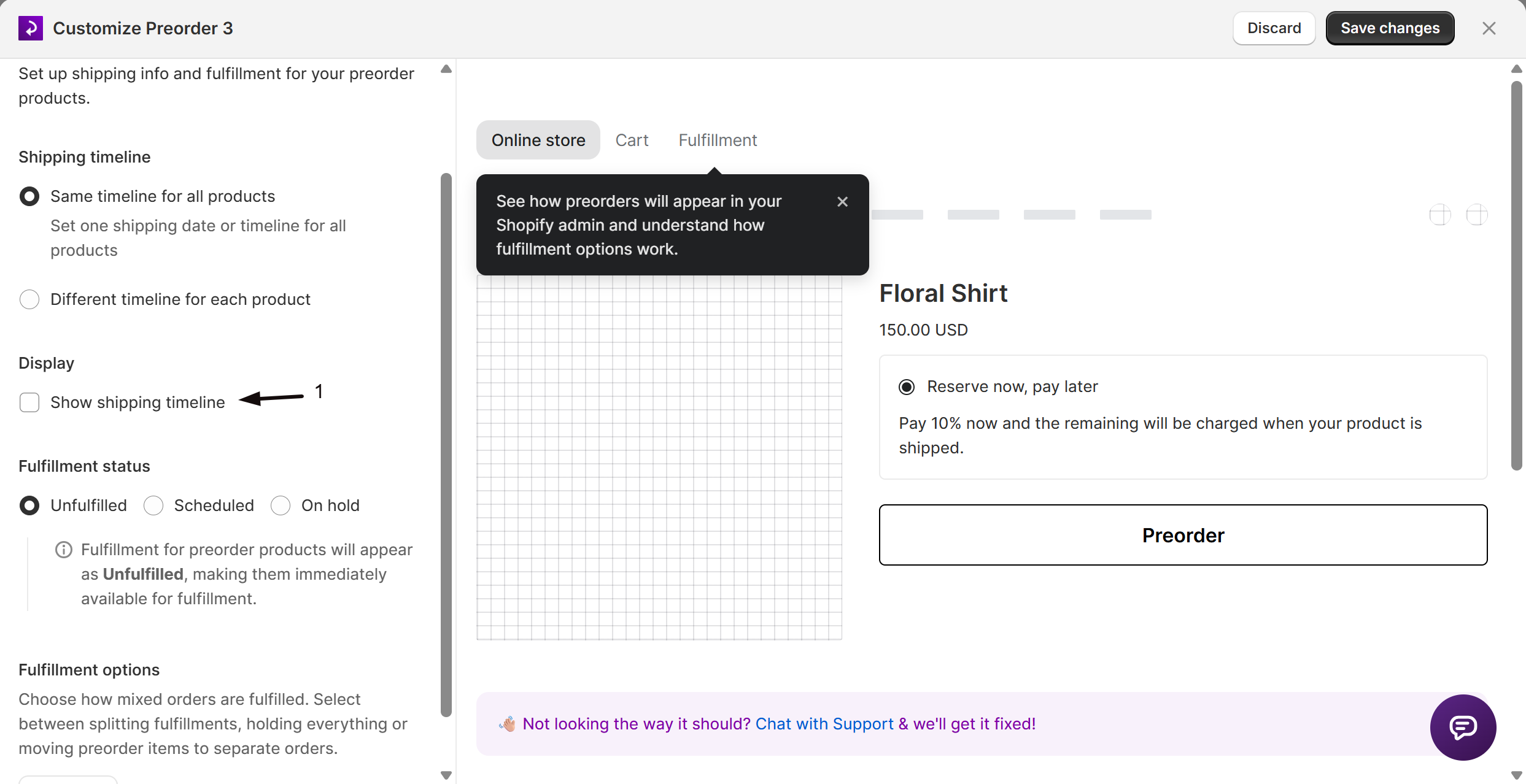 The Show shipping timeline checkbox under Display
