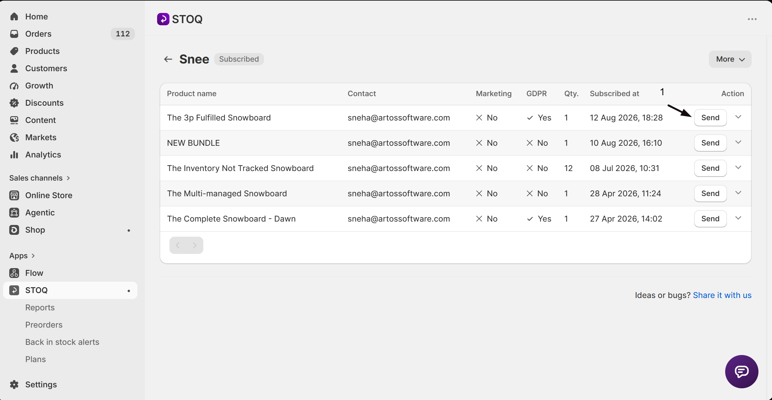 A customer's detail page showing their pending requests