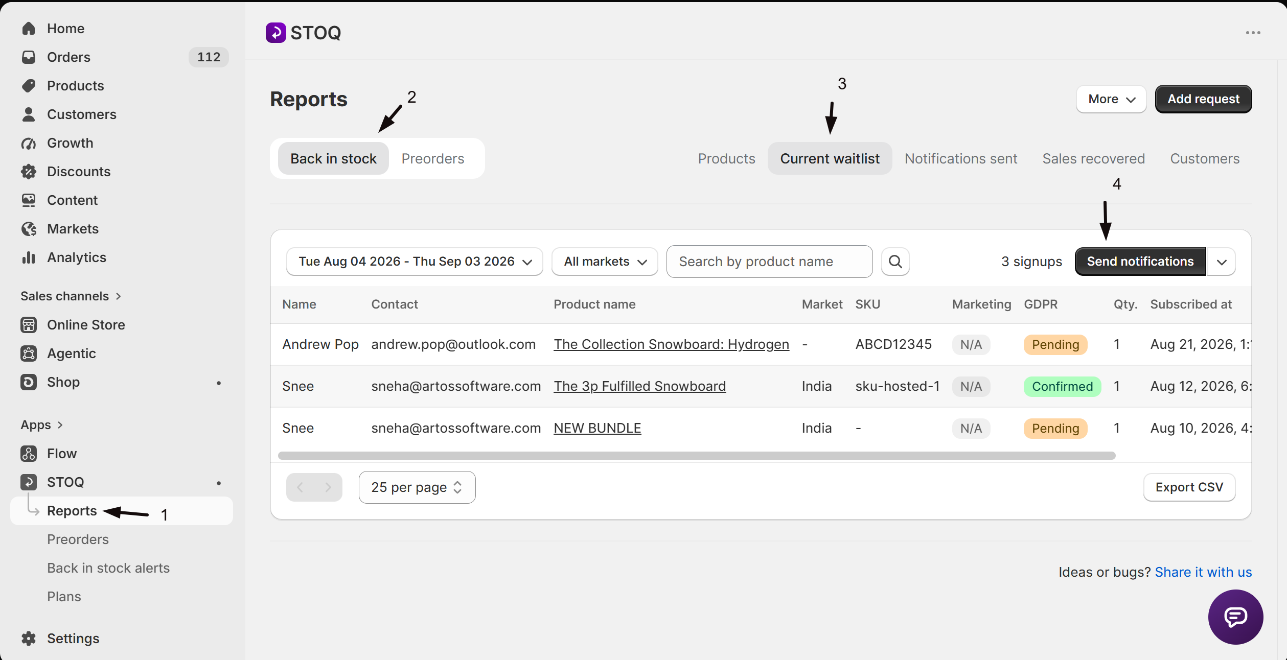 Send notifications on the Current waitlist tab
