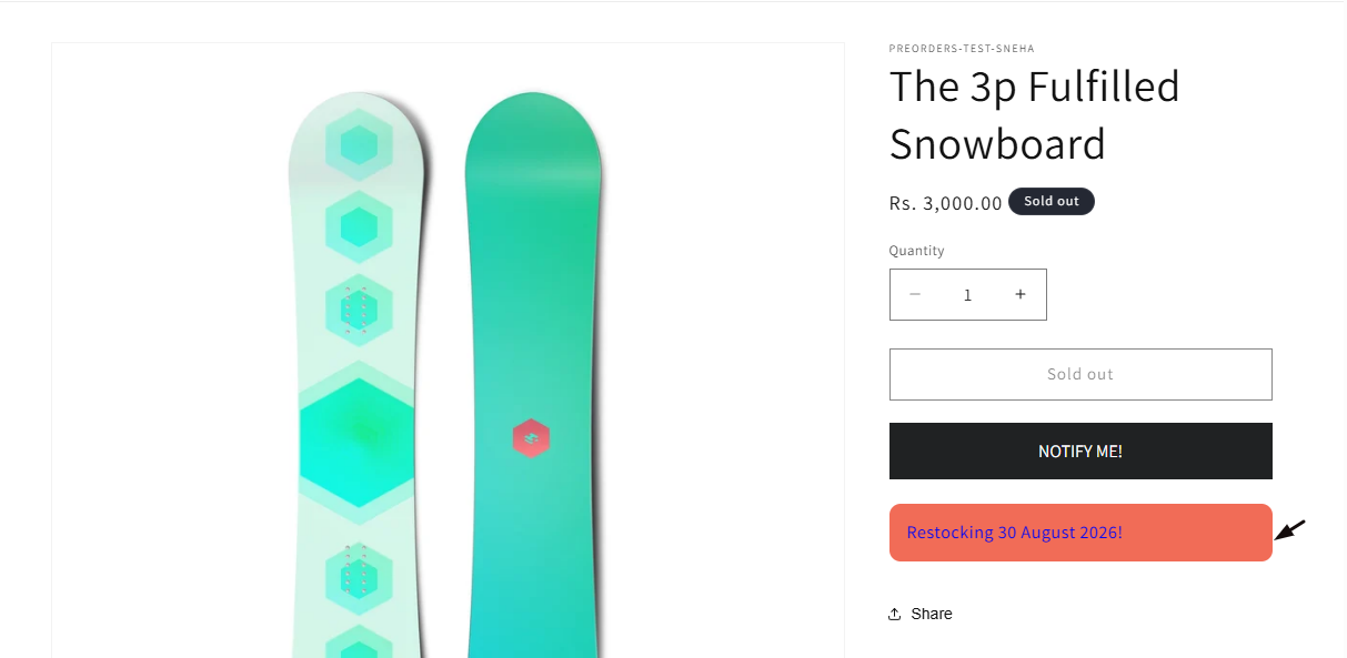 The restock note shown below the button on the product page