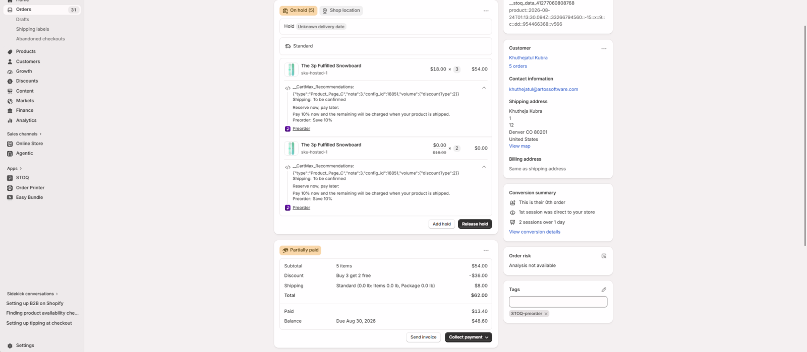 The Buy X Get Y order with free units and fulfillment hold