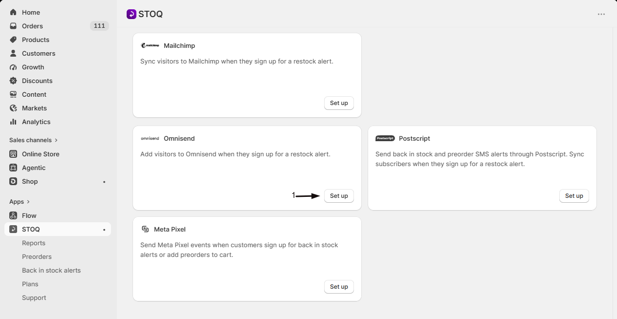 The Omnisend card in the Marketing section