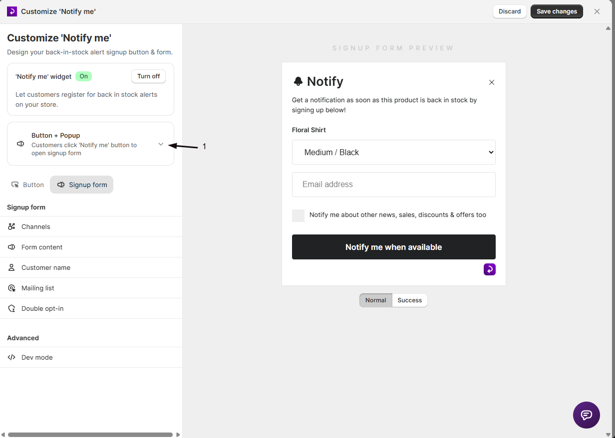 The form appearance summary at the top of the Form content panel