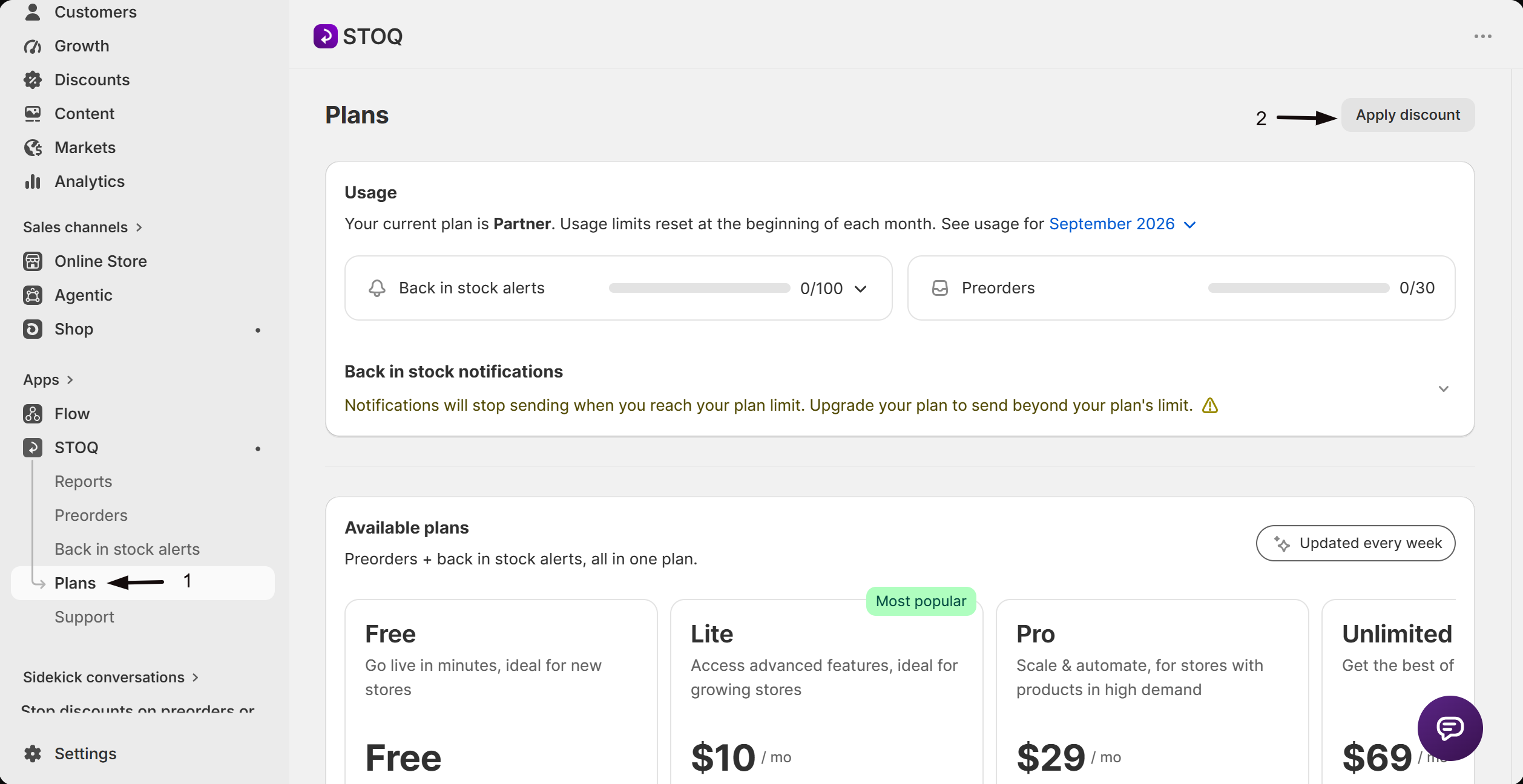 Entering a discount code in the modal