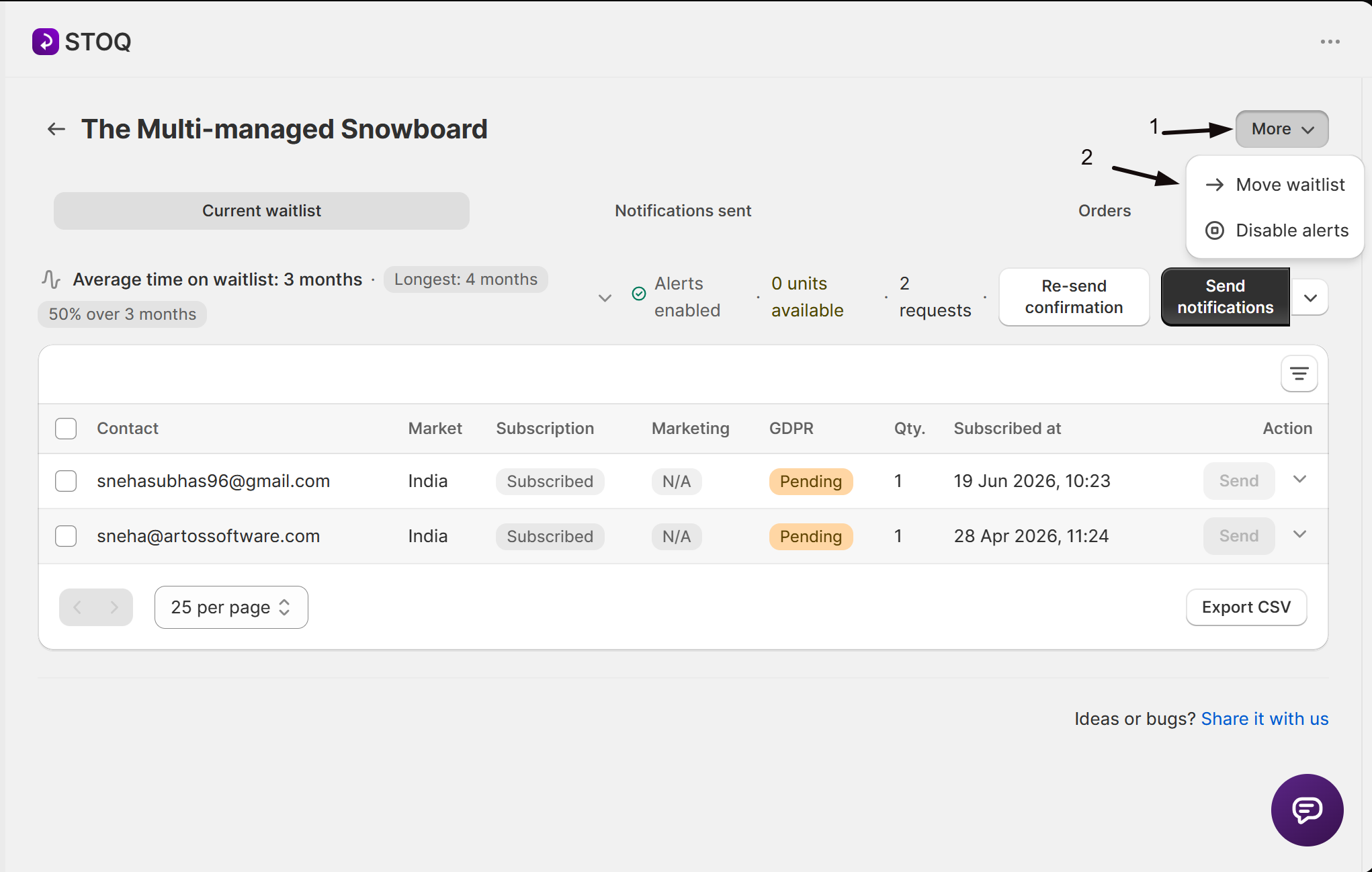 The Move waitlist option in the More menu
