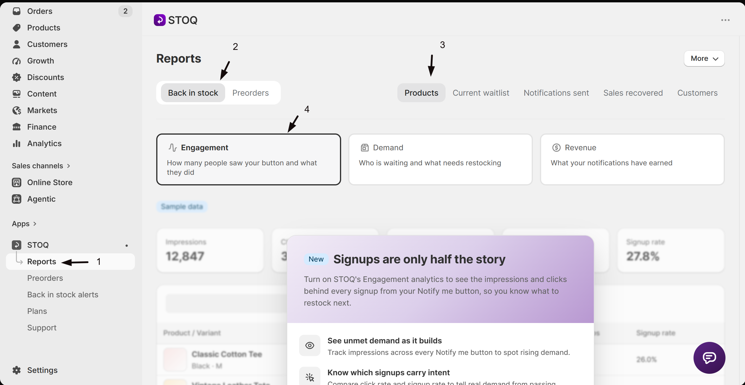 The Engagement card next to Demand and Revenue on the Products tab