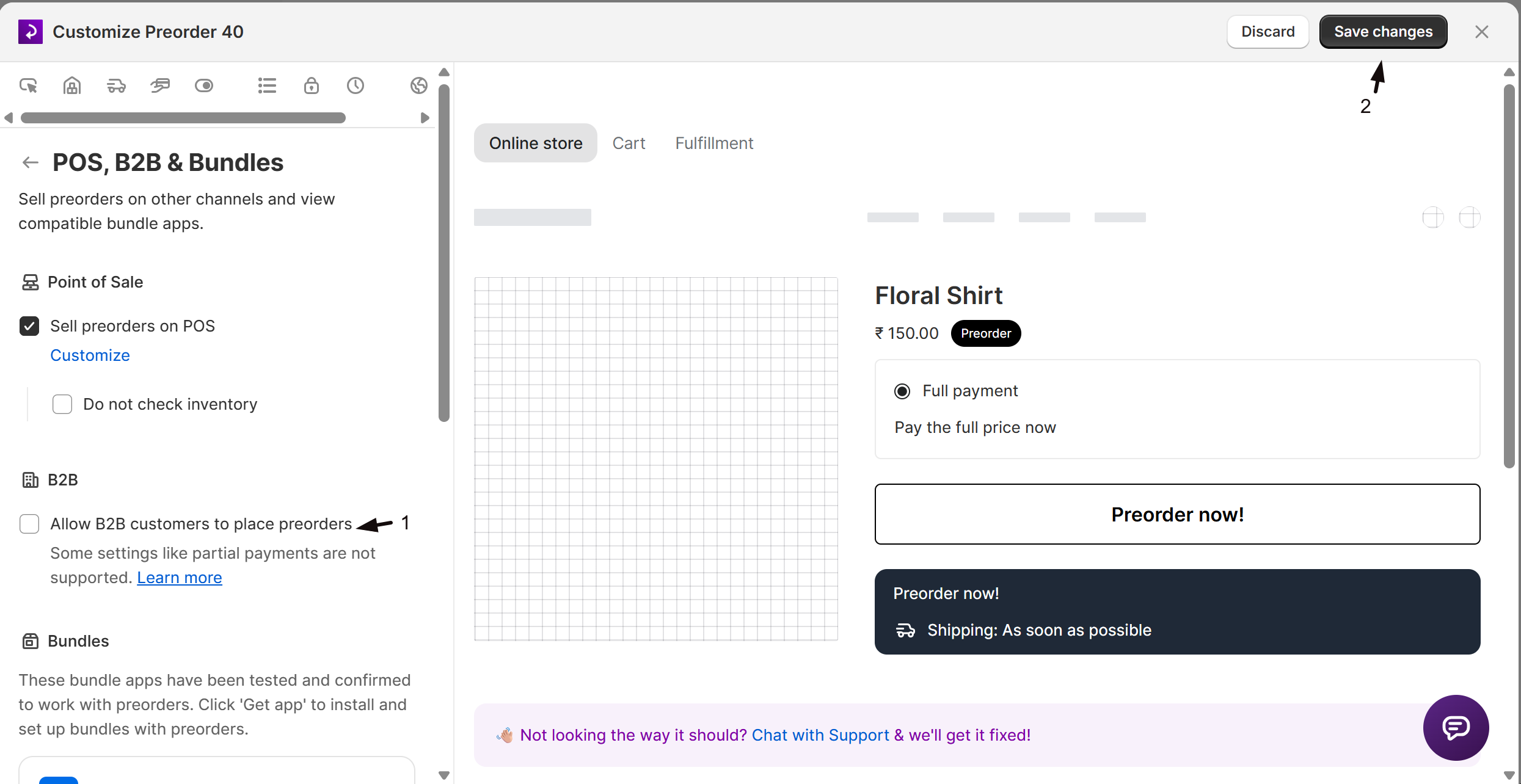 The Allow B2B customers to place preorders toggle