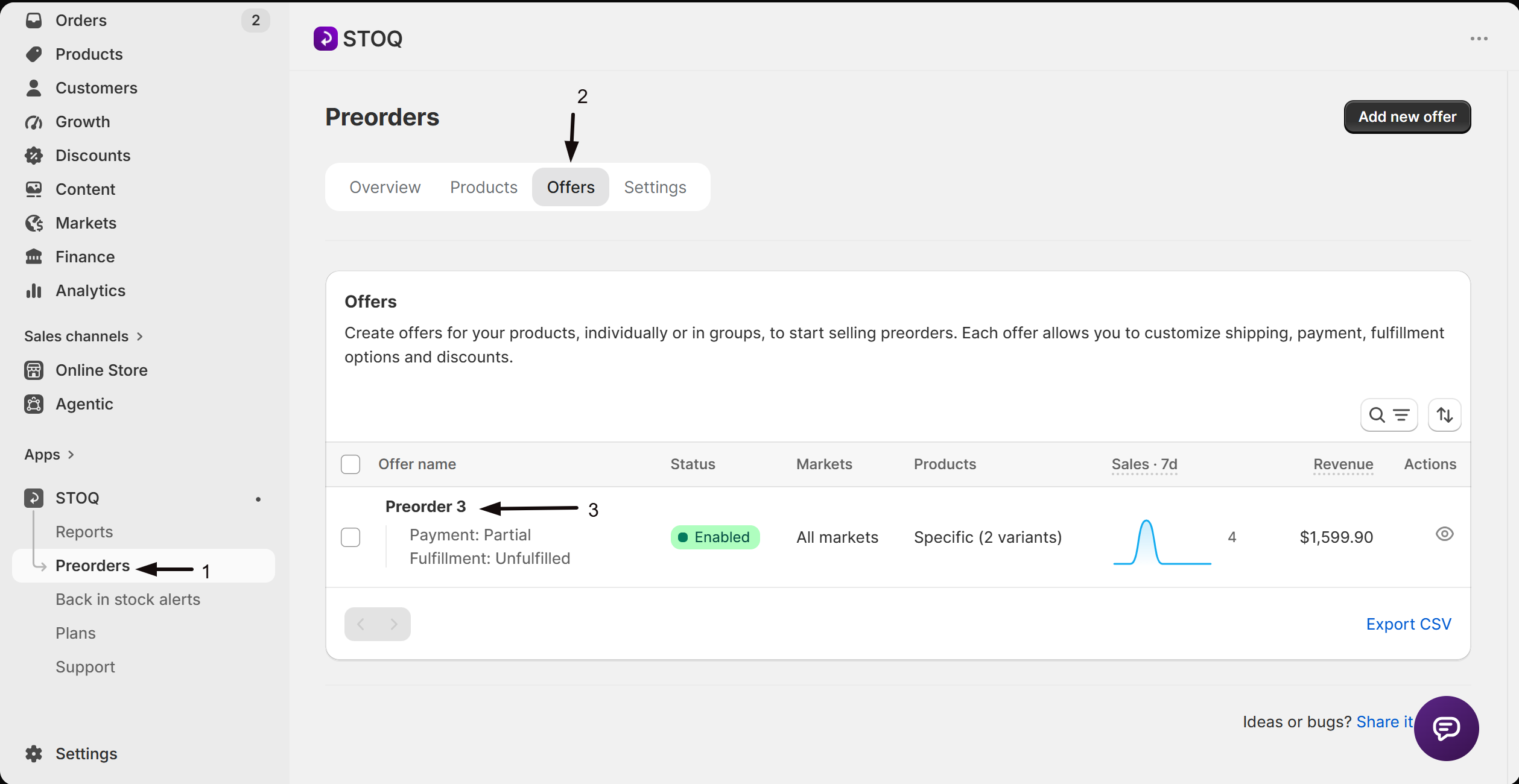 Preorders Offers tab in the STOQ app