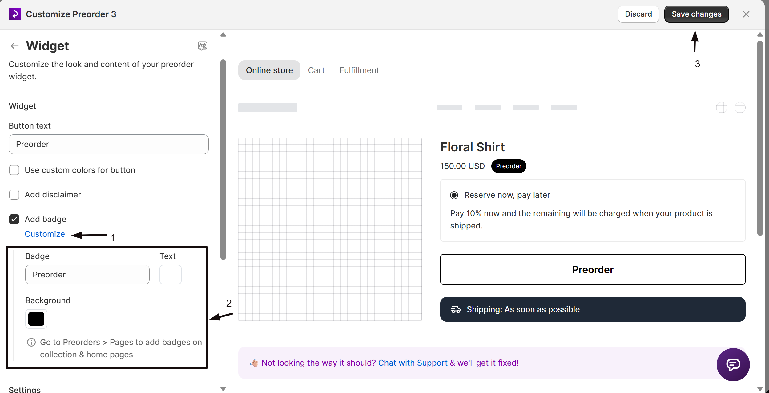 The Add badge checkbox and its Customize controls