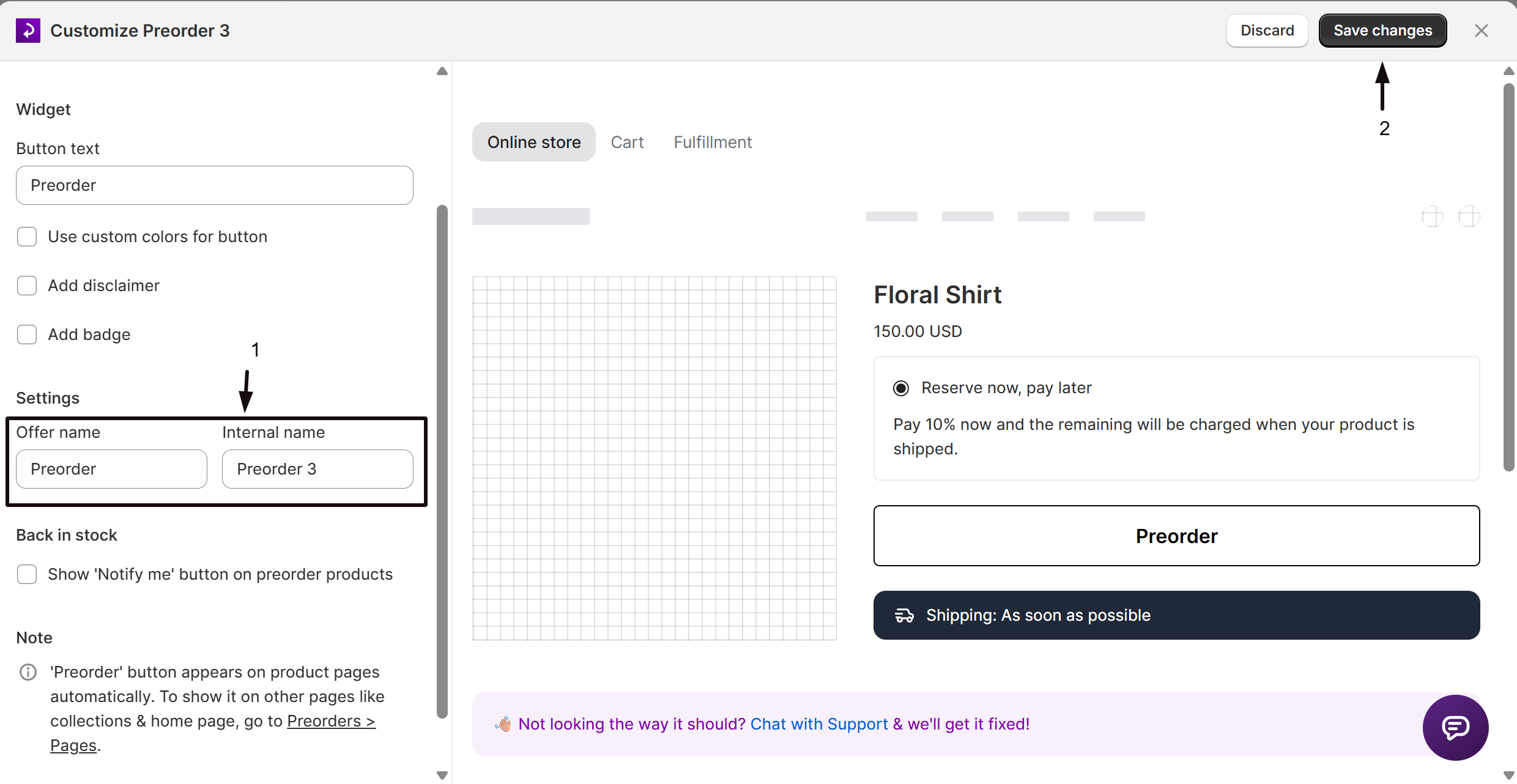 The Offer name and Internal name fields