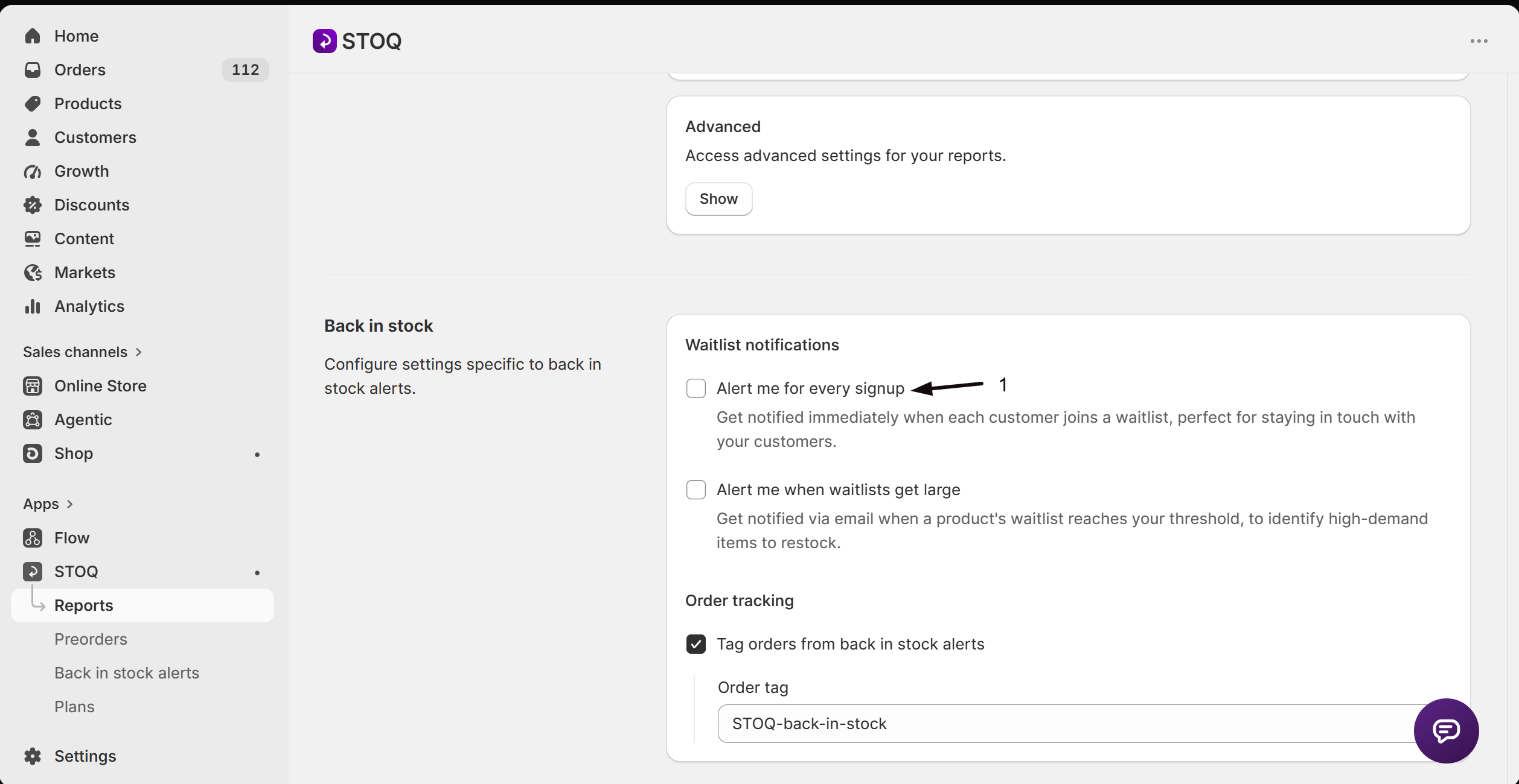The Alert me for every signup toggle and email address field