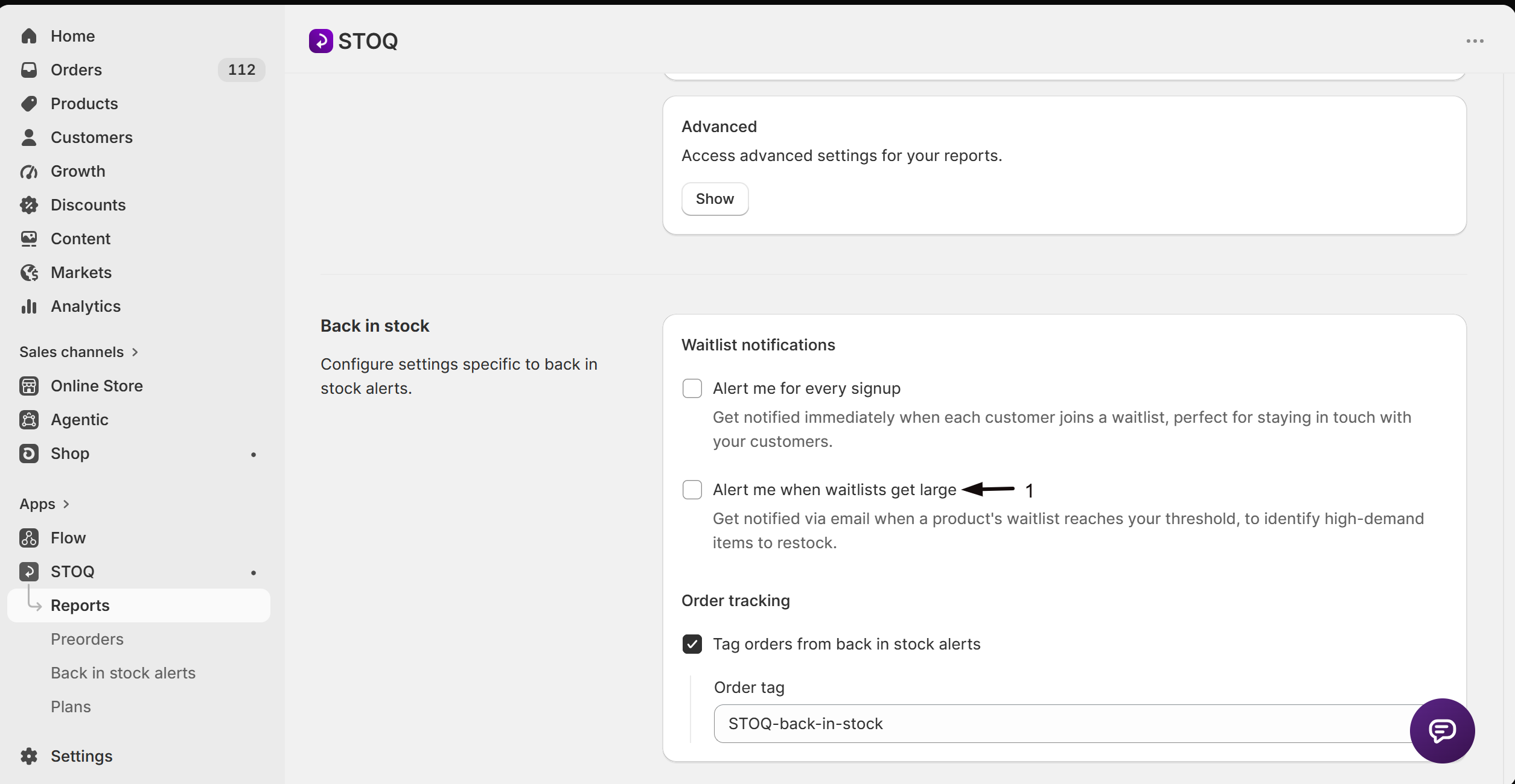 The Alert me when waitlists get large toggle and threshold field