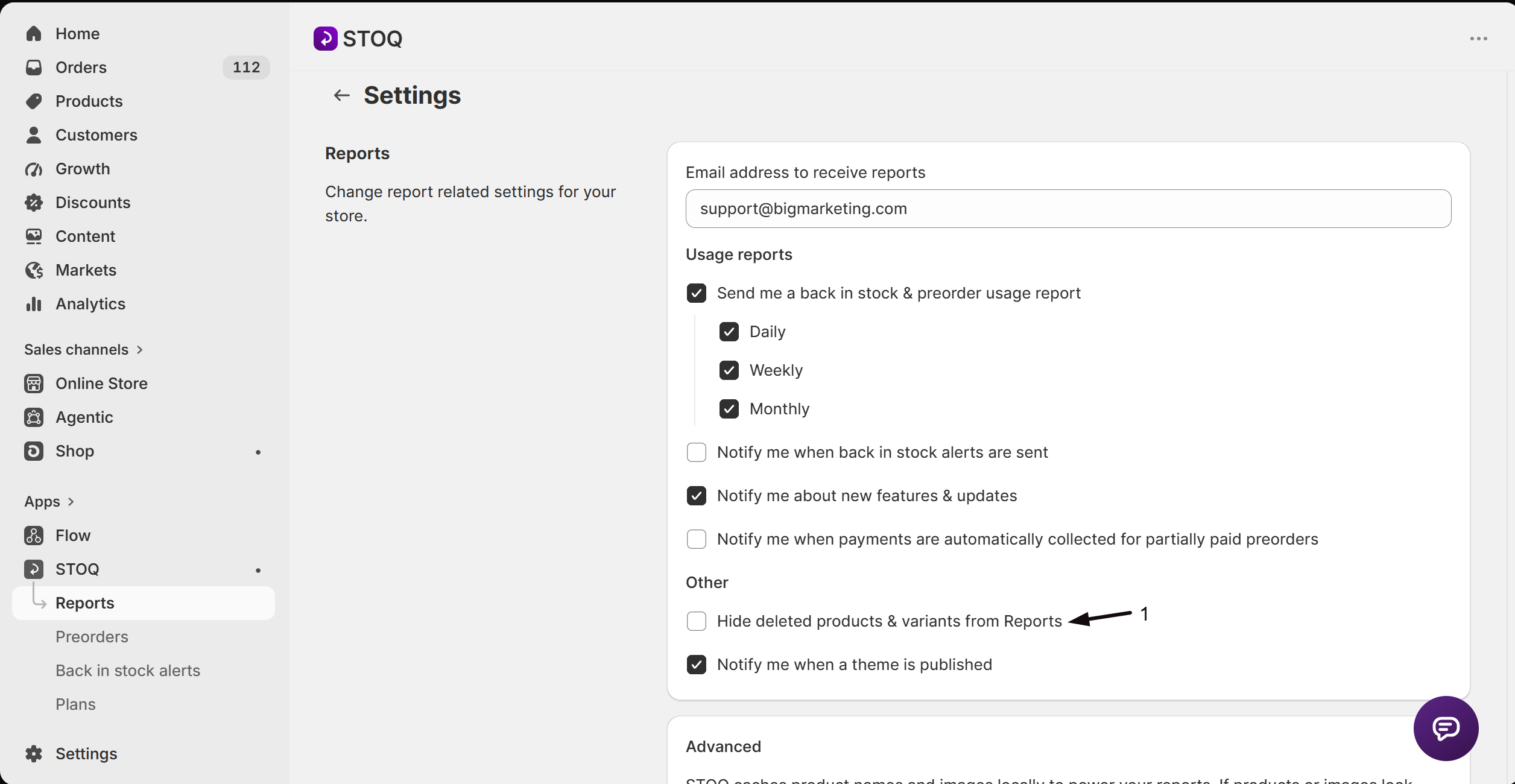 The Hide deleted products and variants from Reports setting