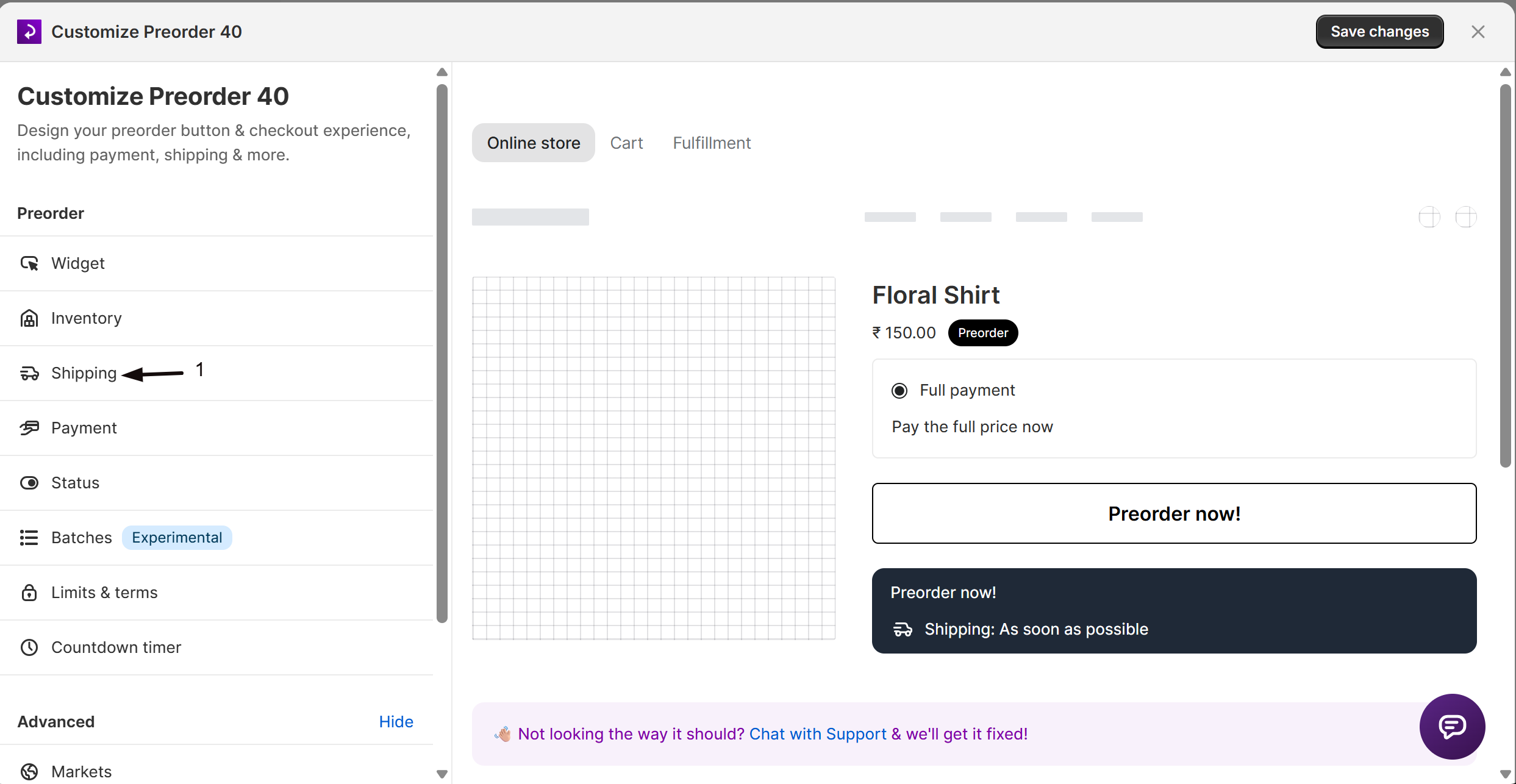 The Shipping section in the offer editor