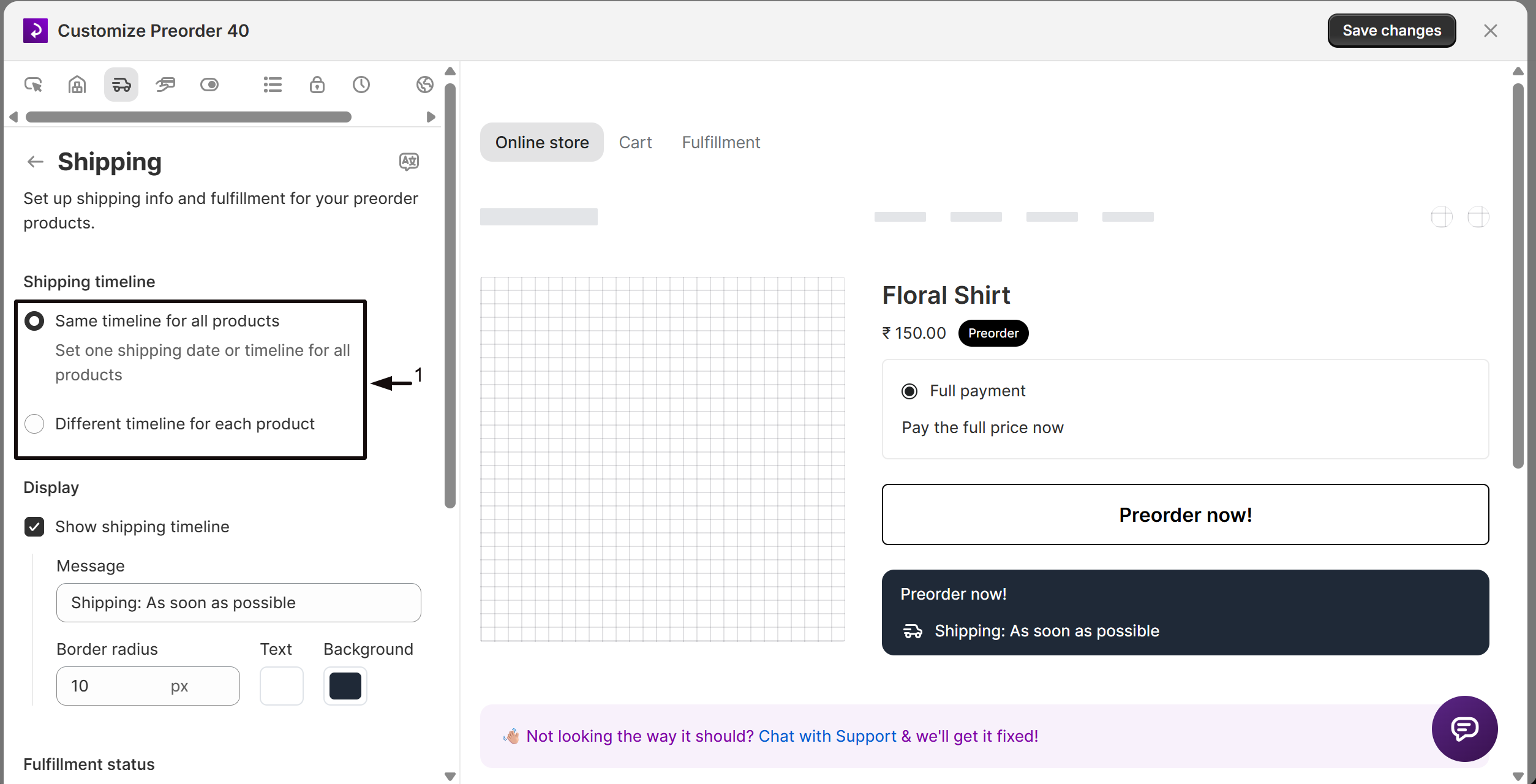 The Shipping timeline mode options
