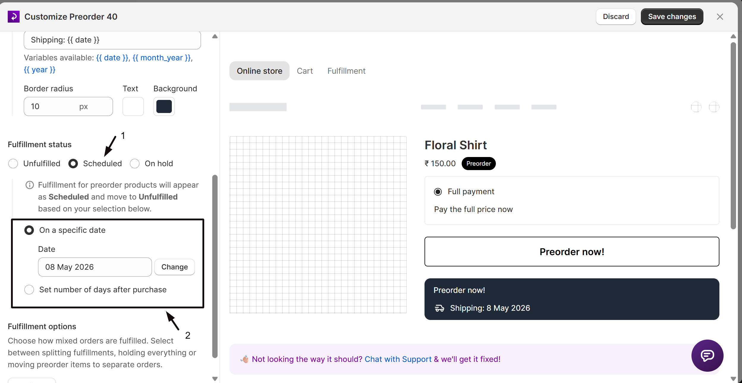 The Fulfillment status options
