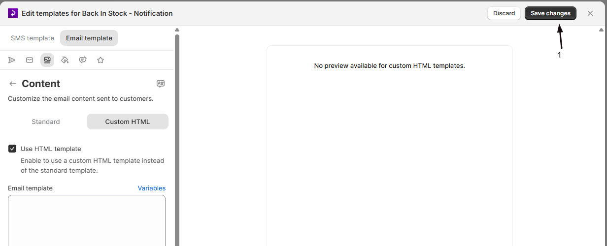 Saving the custom HTML template