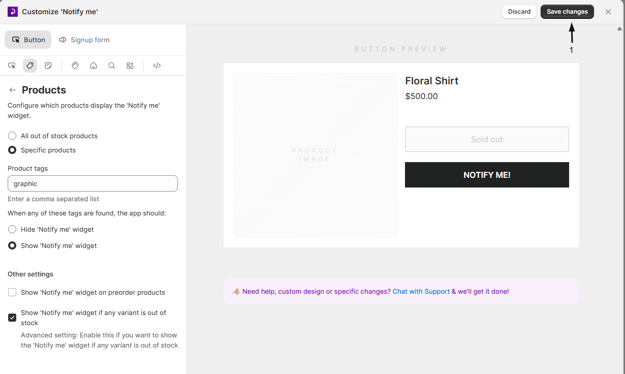 Saving the changes in the widget editor