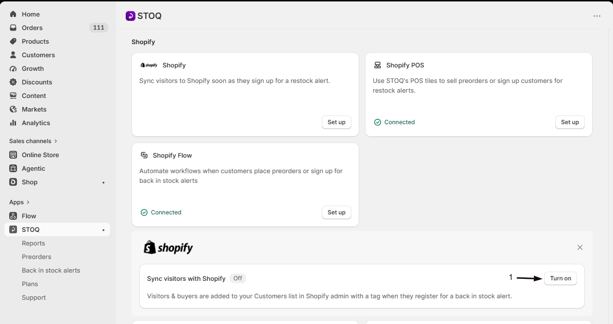 The Sync visitors with Shopify toggle turned on