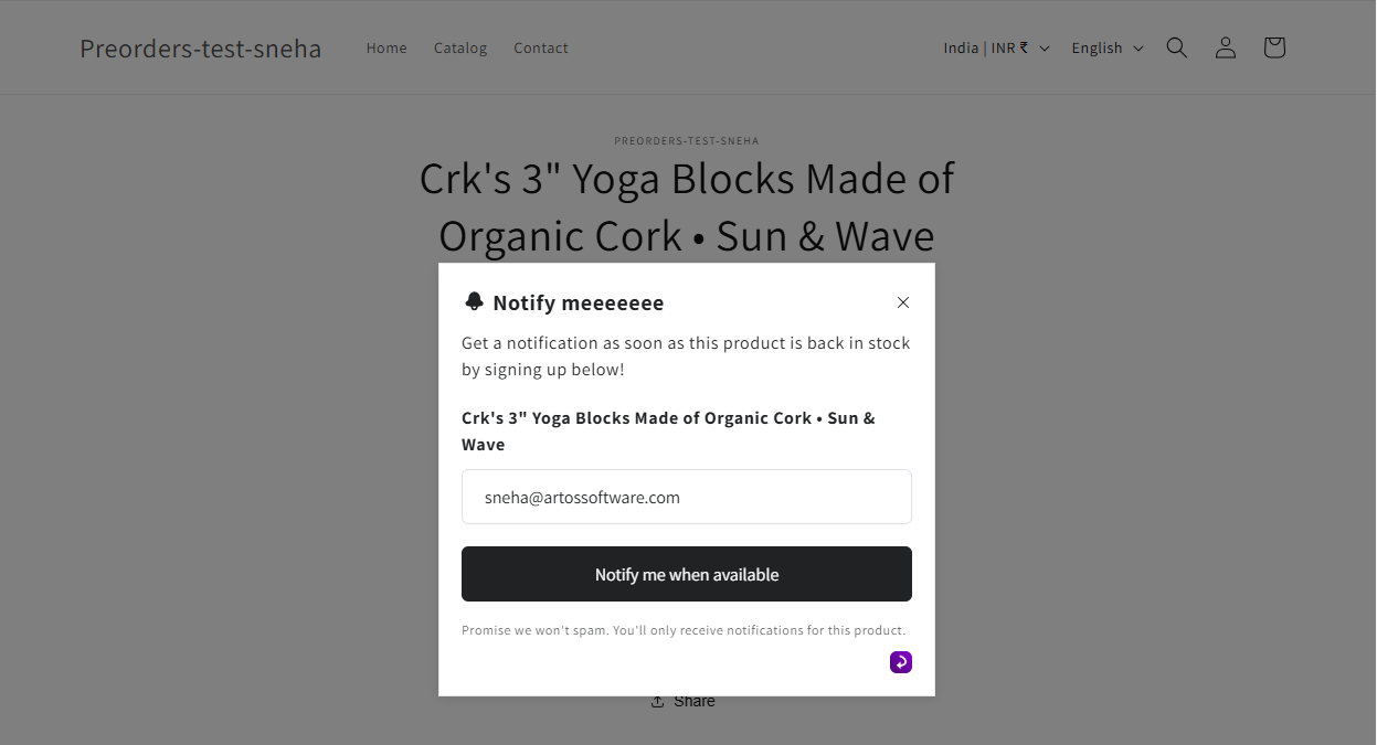 The signup form submitted, showing its success state