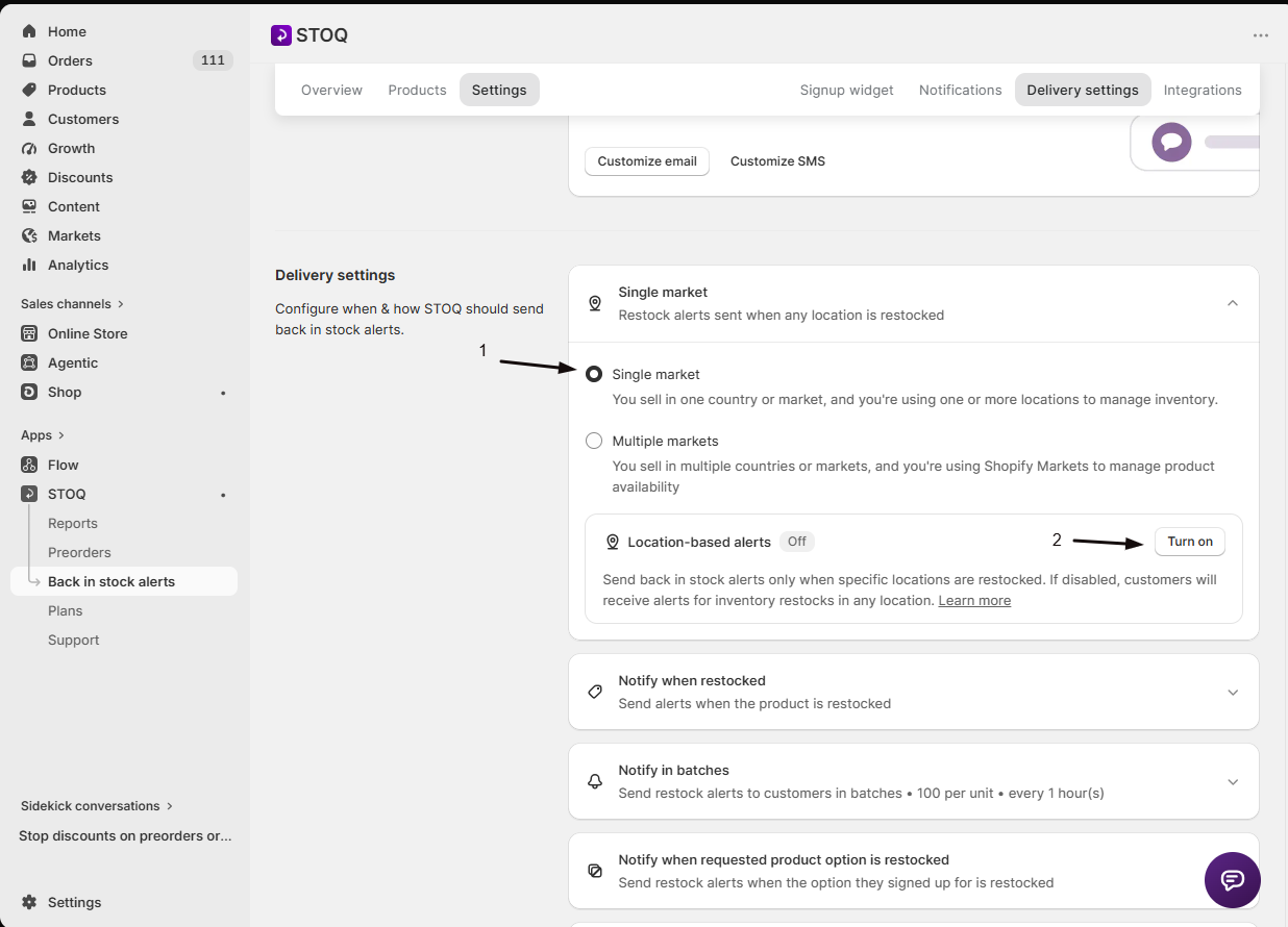 Location-based alerts turned on with locations selected