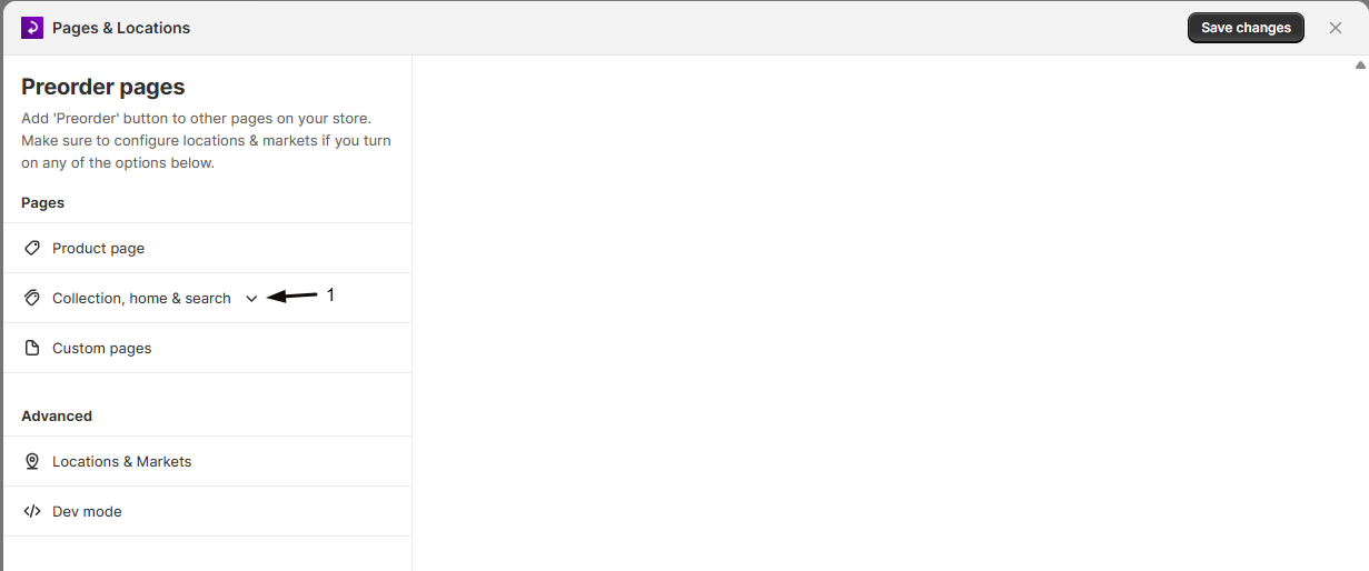 The Pages & Locations editor left sidebar with the Pages and Advanced sections