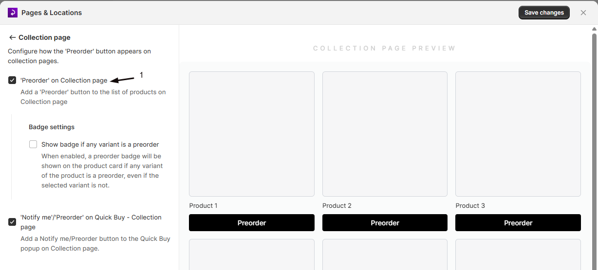 A page section with the 'Preorder' on page checkbox