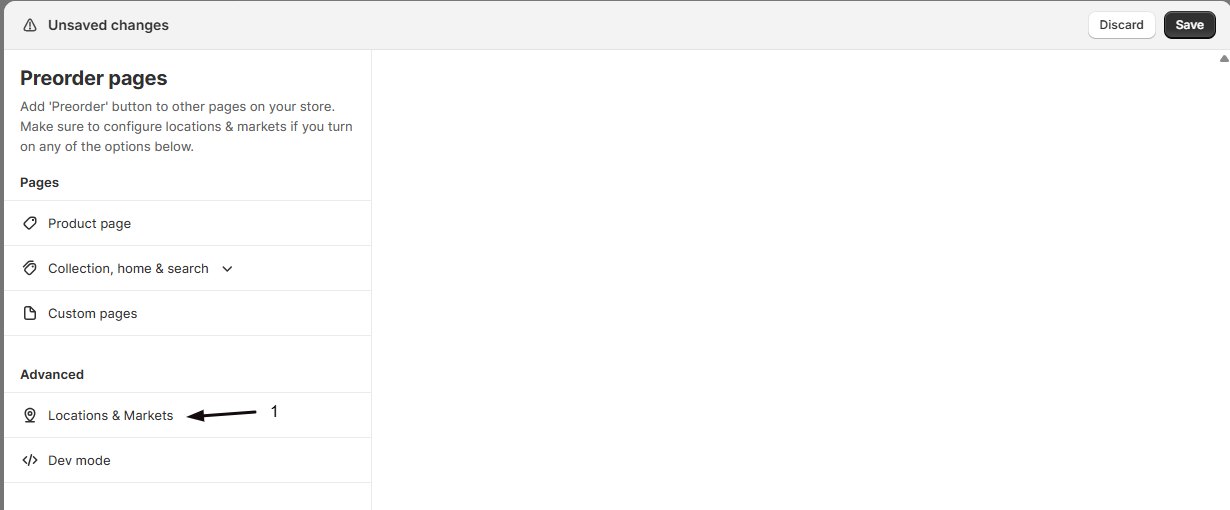 The Locations & Markets section with the Single market radio button selected
